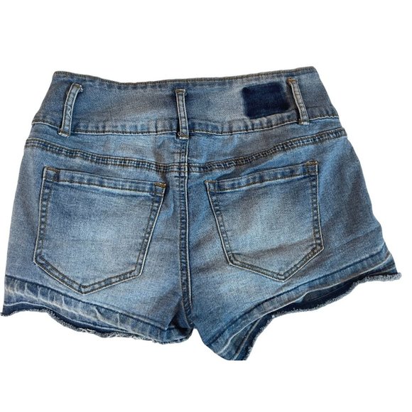 Boom Boom Jeans Womens Cut Off Short SH19729Z Button Fly Distressed Blue Size 9 - Picture 2 of 9